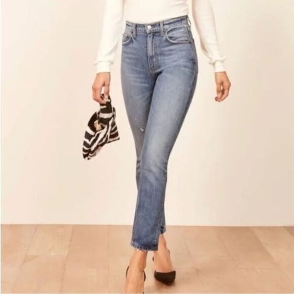 Reformation Denim Julia High Waist Distressed Jeans in Bryce Wash